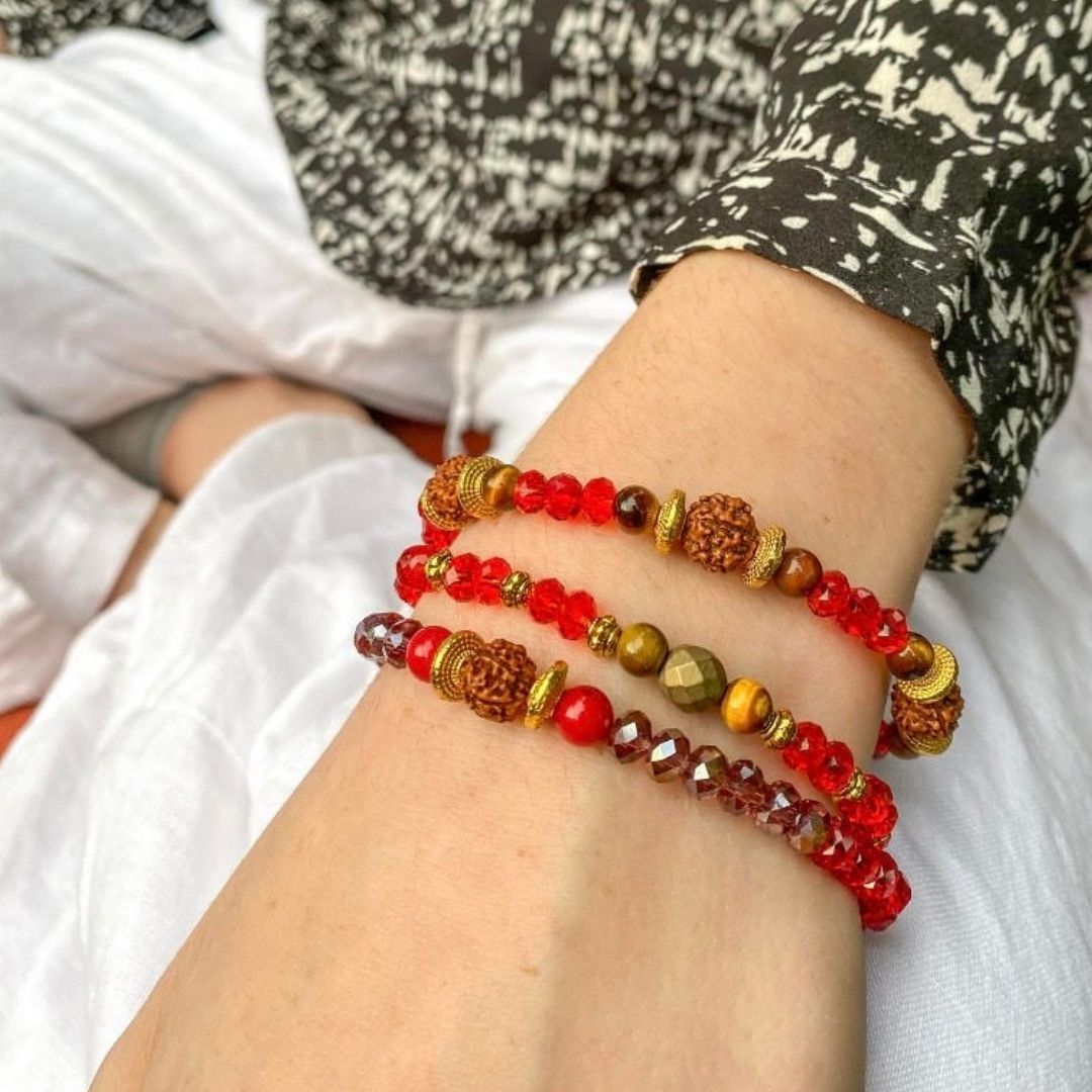 Sensuality & Security Stack | RUDRAKSHA, TIGER'S EYE, PYRITE, BAMBOO