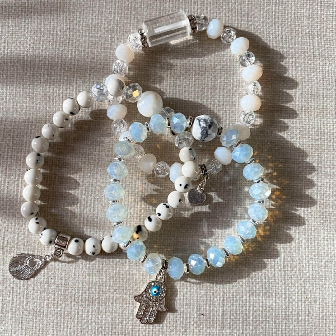 Playfulness & Innocence | DALMATIAN JASPER, MOONSTONE, QUARTZ, WHITE BUFFALO STONE